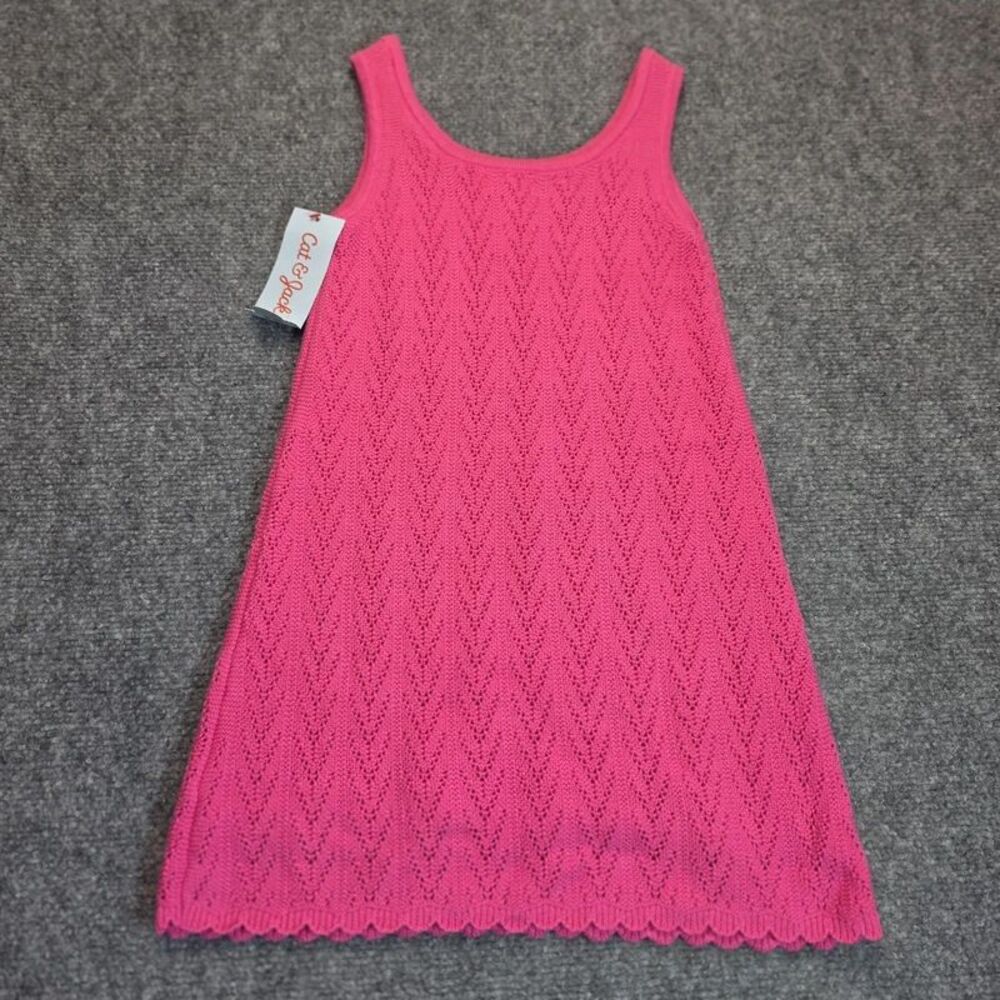 Girls Hot Pink Pointelle Knit Sleeveless Sweater Dress 4/5